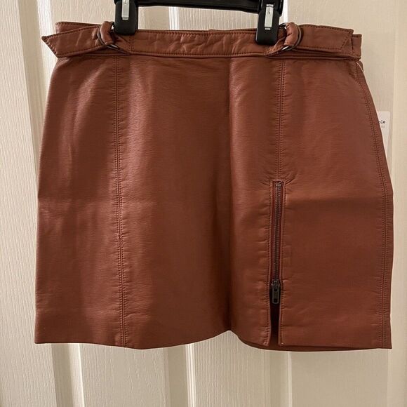 Free People Midnight Magic Mini Skirt Faux Leather Caramel Women's Size 6 NWT - Picture 3 of 12
